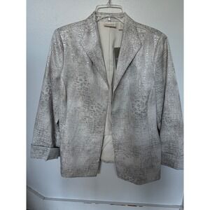Chico's Size 1 Metallic Silver Open Front Blazer Jacket Career Party